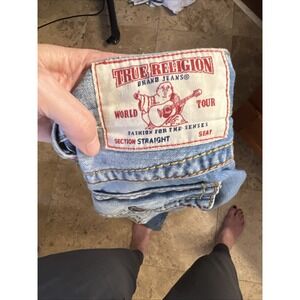 True Religion World Tour Section Straight Jeans Mens Blue Paint Splatter